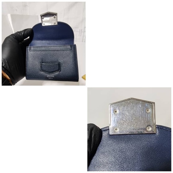 Authentic CELINE Grained Calfskin Small Trotteur Multifunction Flap Wallet Navy - Picture 5 of 11